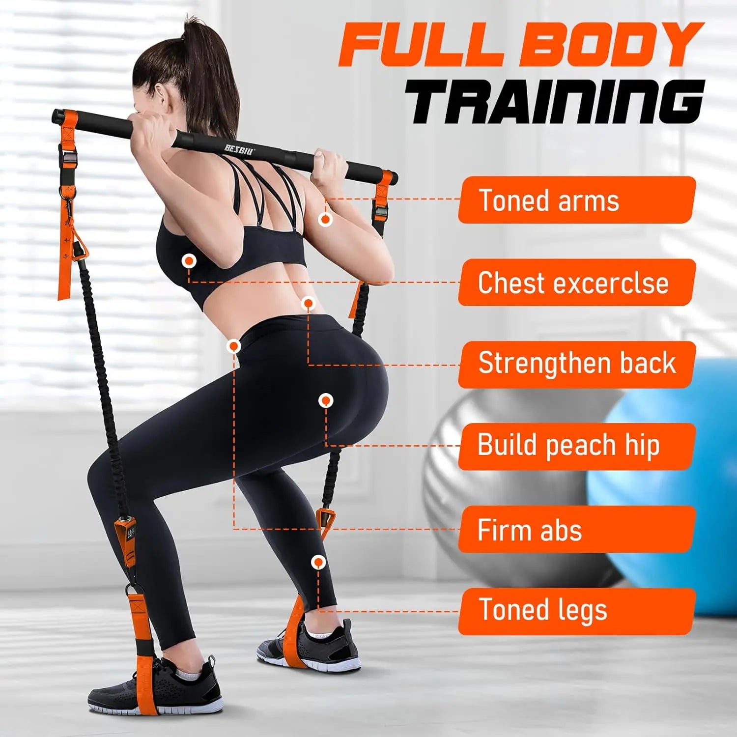 Pilates Bar Equipment Set - Orange