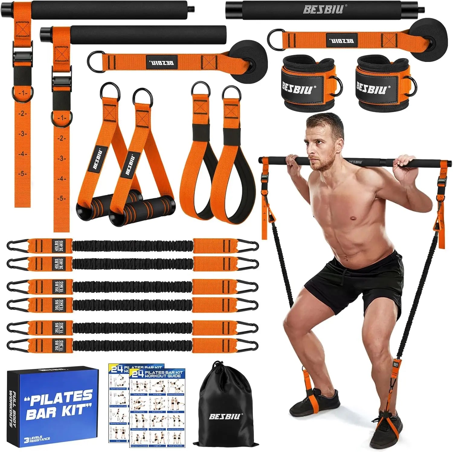 Pilates Bar Equipment Set - Orange